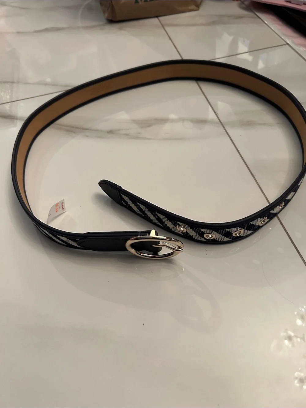 Black Patterned Women's Belt with Silver Buckle